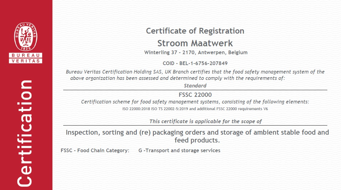 Certificaat Bureau Veritas FSSC22000